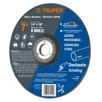 Disco para desbaste de acero inoxidable, tipo 27, 7