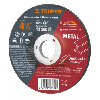 Disco desbaste metal,tipo27,diámetro 4-1/2,alto rendimiento