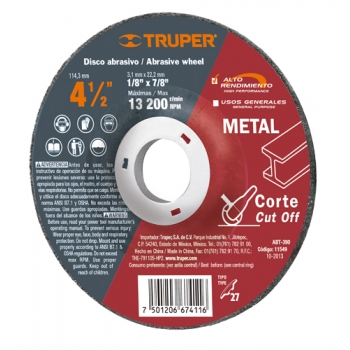 Disco corte metal, tipo27, diámetro 4-1/2, alto rendimiento