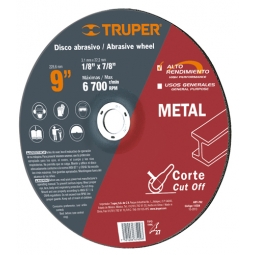 Disco p/corte metale, tipo27, diámetro 9, alto rendimiento