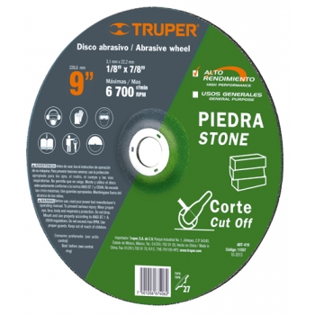 Disco para corte de piedra, tipo 27, diámetro 9 