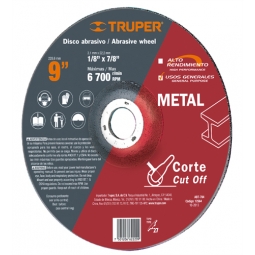 Disco para corte de metal, tipo 27, diámetro 9