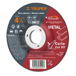 Disco para corte de metal, tipo 27, diámetro 4-1/2