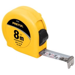 Flexómetro, amarillo, 8m, cinta 1, Pretul, tarjeta plástica 