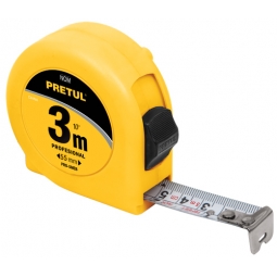 Flexómetro, amarillo, 3m,cinta 1/2, Pretul,tarjeta plástica 