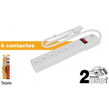 Barra multicontacto 2 entradas USB