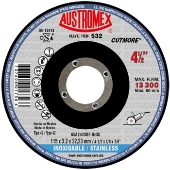 Disco para corte de acero inoxidable 4-1/2