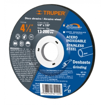 Disco para desbaste de acero inoxidable, tipo 27, 4-1/2