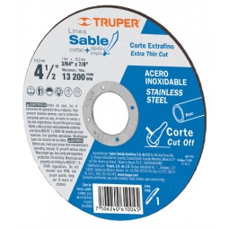 Disco para corte acero inoxidable, tipo 1, diámetro 4-1/2