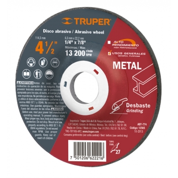 Disco para desbaste de metal, tipo 27, diámetro 4-1/2
