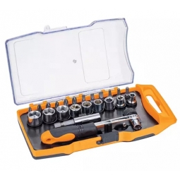 Desarmador tipo matraca con puntas y dados 23 pzas