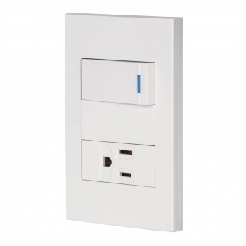 Placa armada 1 interruptor, 1 contacto, 1mod, Española, blanco