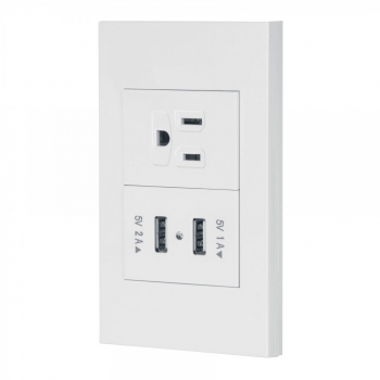 Placa armada 1 contacto, 2 puertos USB, 1.5mod, Española, blanco