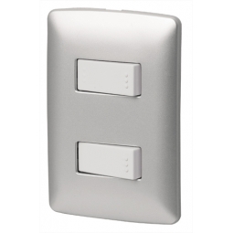 Placa con 2 interruptores sencillos color plata
