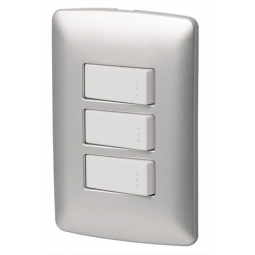 Placa con 2 interruptores y 1 de 3 vias color plata