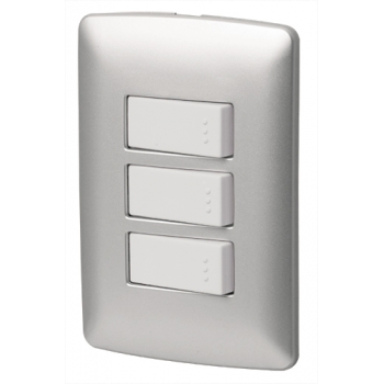 Placa con 2 interruptores y 1 de 3 vias color plata