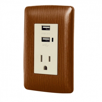 Contacto con 2 puertos USB de madera