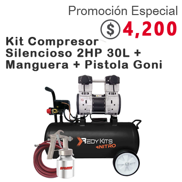Kit Compresor Silencioso 2HP 30L + Manguera + Pistola Goni