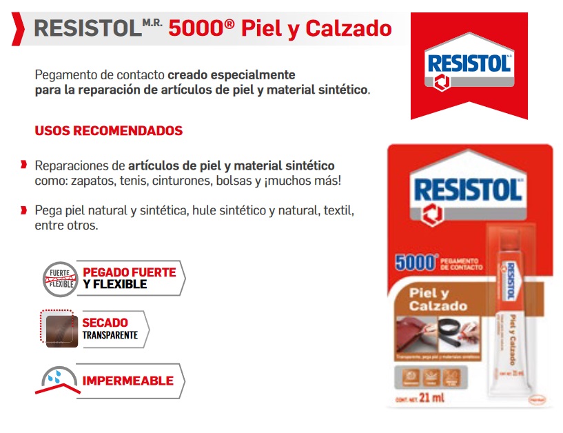 Pegamento de contacto Resistol 5000 piel y calzado 21 ml